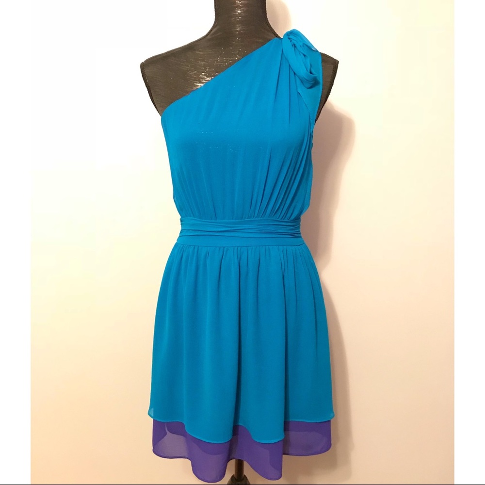 Forever21 One Shoulder Silk Dress / Blue & Purple